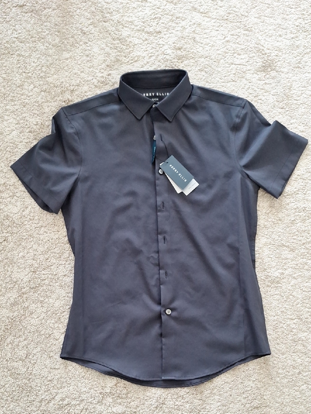 Perry Ellis Men’s Short-Sleeve Button-Down Shirt - Charcoal Gray size S
